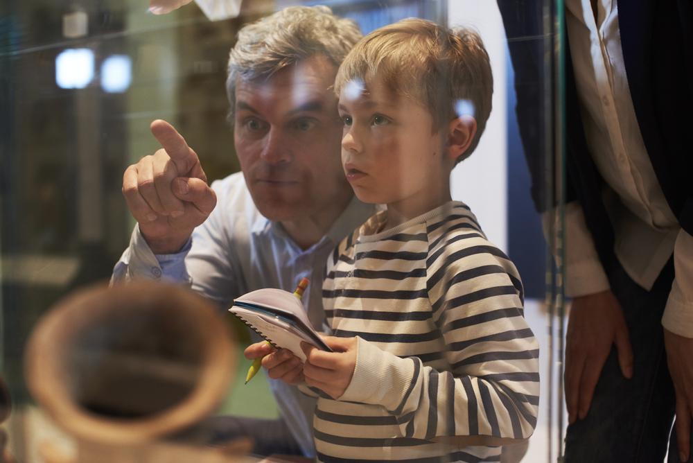 Father and son at museum