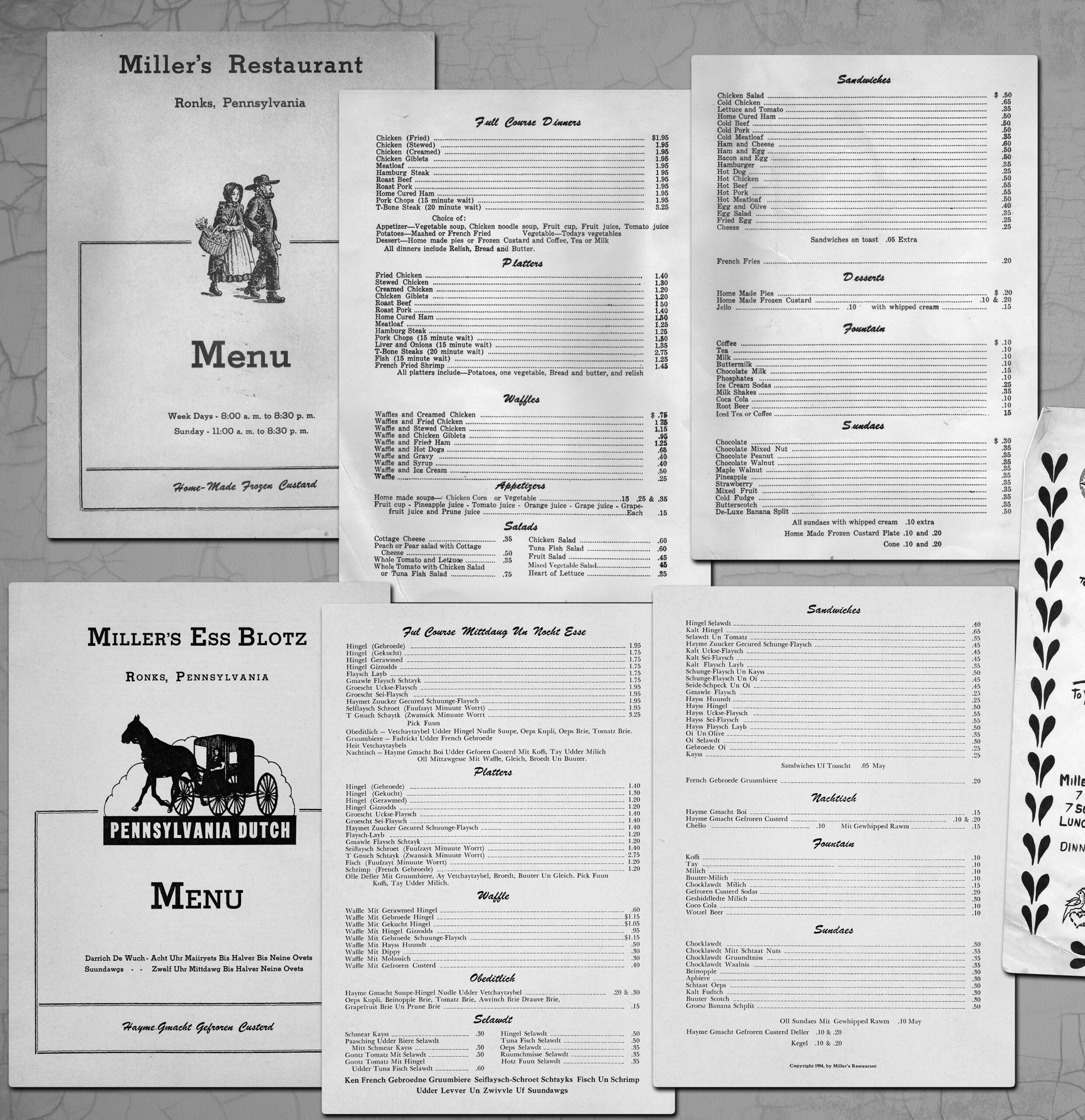 Early menus at Miller's in PA Dutch